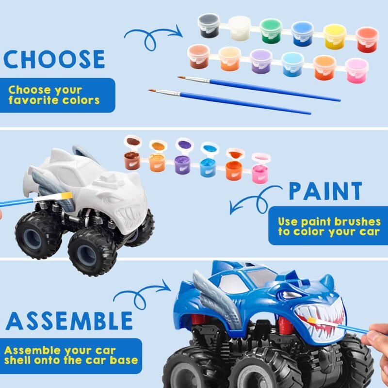 JOYIN Kids Craft Kit Build & Paint Your Own Monster Car Art & Craft Kit DIY Toy Set Make Your Own Monster Friction Powered Truck, Presents for Kids - Image 3