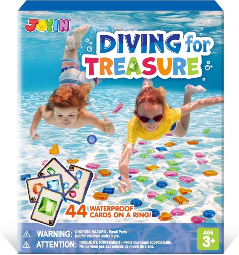 JOYIN 4-in-1 Diving Pool Toys,Underwater Seek and Find Gems Game Set Waterproof,Swiming Pool Toys for Kids with Mesh Bag, Water Gifts for Summer Swim Dive Search Treasure Match Games