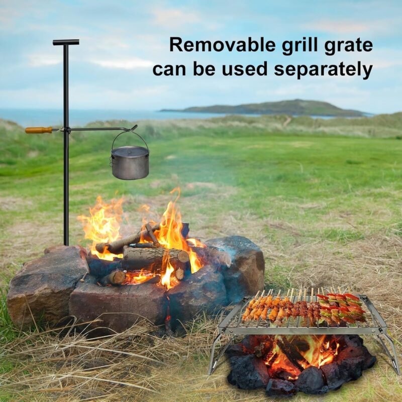 Campfire Grill Grate Portable Fire Pit Grill with Steel Grate Campfire Cooking Equipment for Open Fire BBQ Camping - Image 3