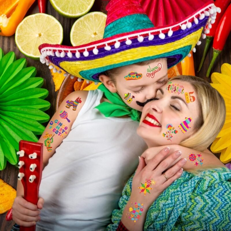 Cinco De Mayo Temporary Tattoos - Cinco De Mayo Decorations Fiesta Party Decorations Supplies Accessories Traditional Mexico Fiesta Party Favors Mexican Design Taco Celebration Gift Idea For Family - Image 7
