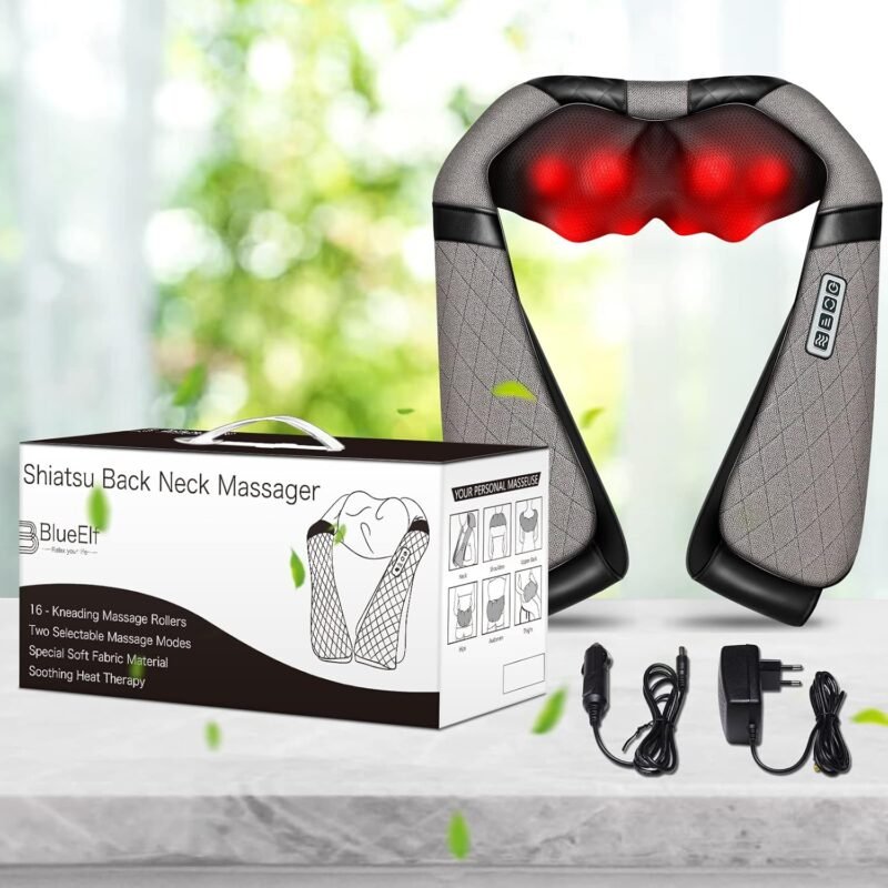Blue Elf Shiatsu Electric Neck Back Massager Pillow 3D Kneading with Heat for Shoulder, Lower Back, Foot, Leg Muscles Pain Relief Relax in Car Office and Home (Gray) - Image 8
