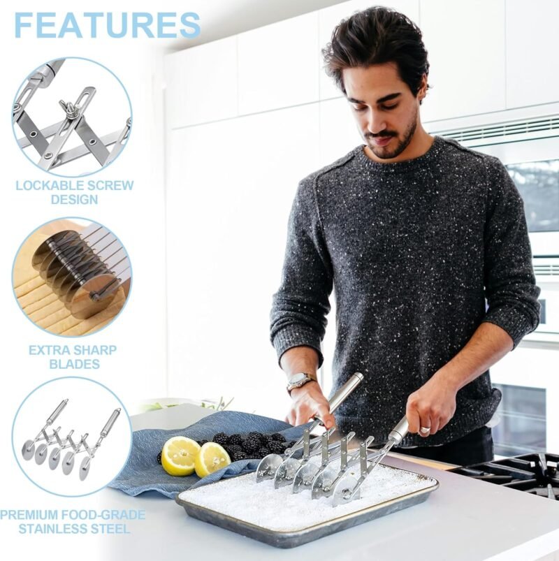 5-Wheel Professional Pastry Cutter - Stainless Steel Pizza & Dough Tool, Multi-Use Kitchen Utensil for Baking, Lattice Cutting, Cookie Dividing - Heavy Duty Pastry Wheel with Ergonomic Handle - Image 3