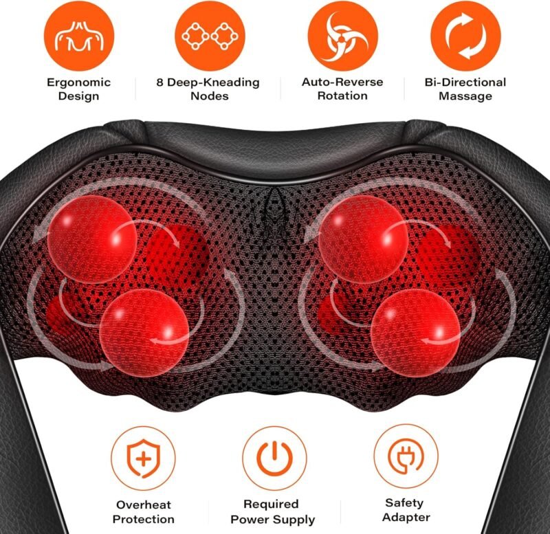 Shiatsu Neck Massager, Electric Neck and Back Massager with Heat, 3D Kneading Massage Pillow for Back, Shoulder, Muscle Pain Relief, Office & Home & Car Use, Fits for Parents - Image 2