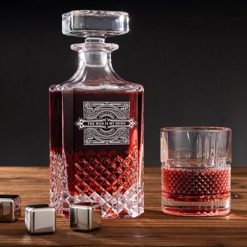 Whiskey Decanter, Decanter Sets for Men, Whiskey Glasses, Stainless Steel Whiskey Stones and Tongs with Wooden Gift Box, Father's Day Gifts for Dad, Retirement Birthday Gifts for Men - Image 5
