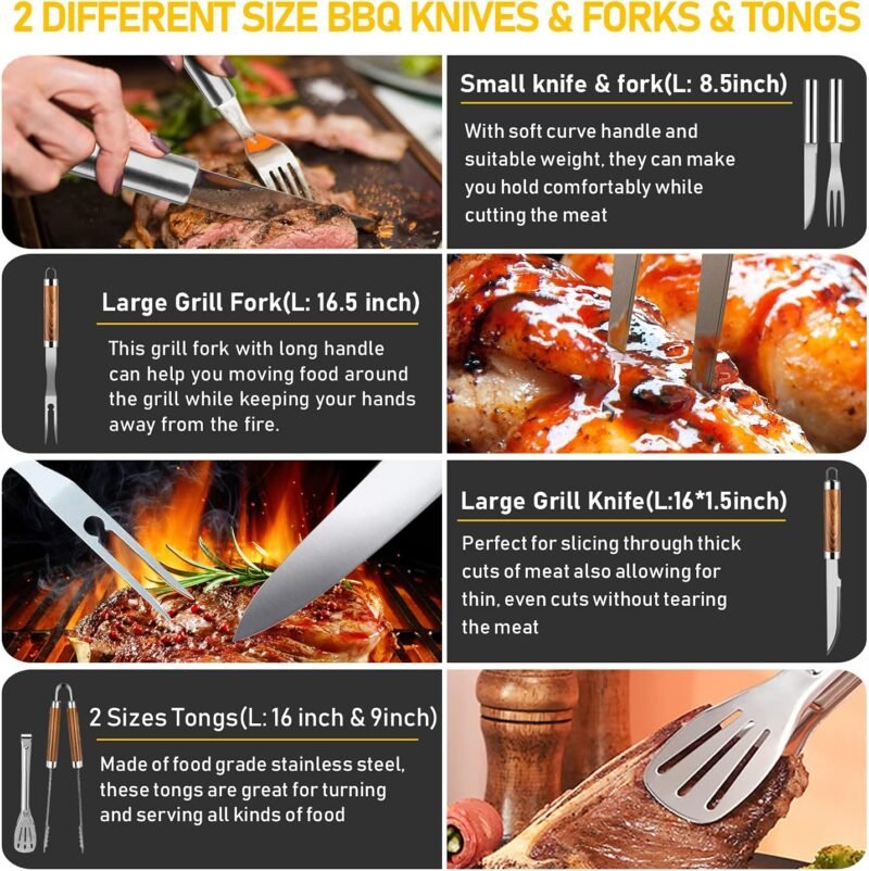 34Pcs Grill Accessories Grilling Gifts for Men, 16 Inches Heavy Duty BBQ Accessories, Stainless Steel BBQ Tools with Thermometer, Grill Mats for Backyard, BBQ Gifts Set for Men Women - Image 5