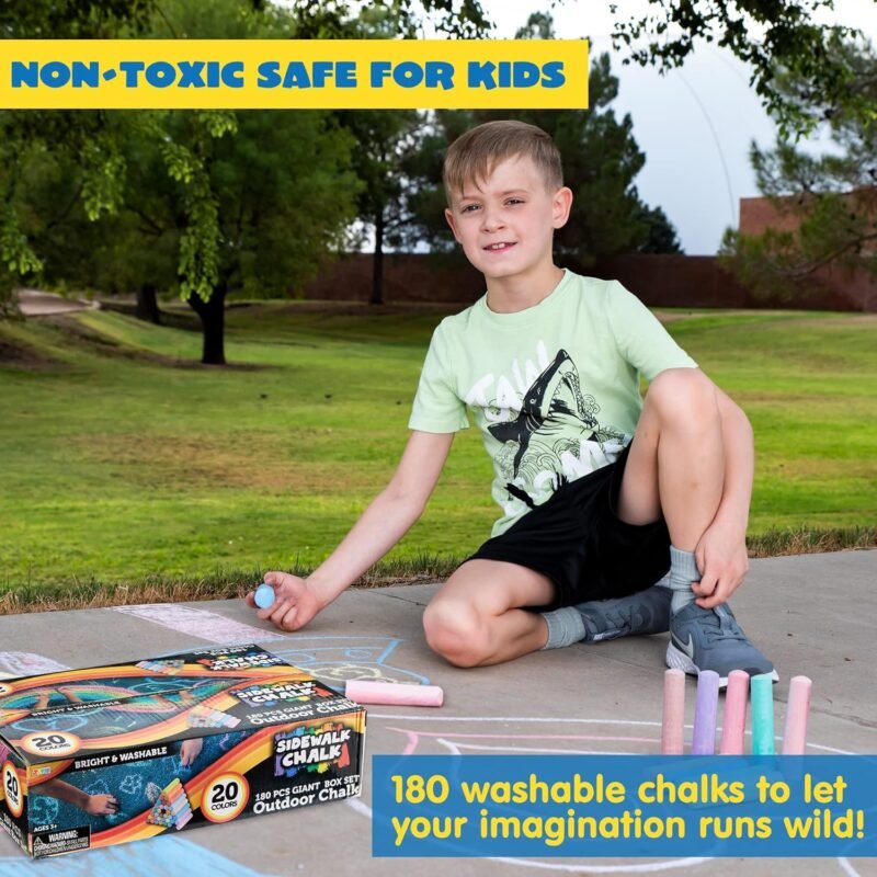 JOYIN 180 PCS Washable Sidewalk Chalks Set in 20 Colors Non-Toxic Jumbo Chalk for Outdoor Art Play, Painting on Chalkboard, Blackboard and Playground - Image 4