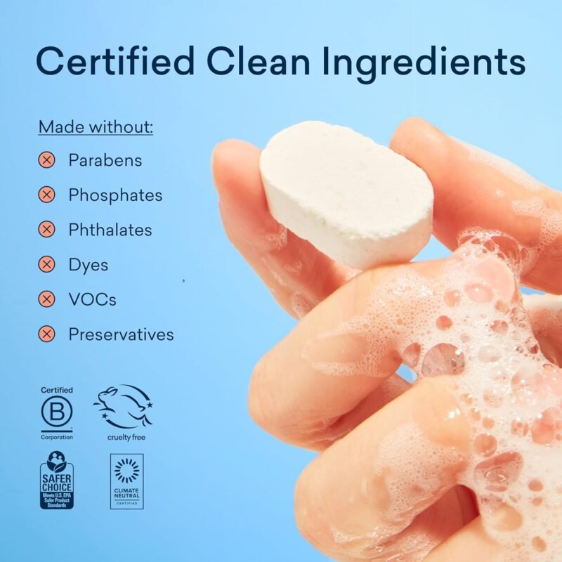 BLUELAND Dishwasher Detergent Tablets, 60 Count, Unscented 100% Plastic-Free Eco Friendly Dishwashing Pods, Natural, Sustainable - Image 4