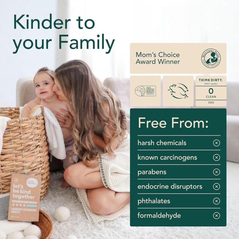 Kind Laundry Detergent Sheets with Stain-Fighting Enzymes - Plant Powered Eco-Friendly Laundry Soap Sheets - Home or Travel Laundry Detergent - Ocean Breeze, 32 Loads (Mom's Choice Award Winner) - Image 2