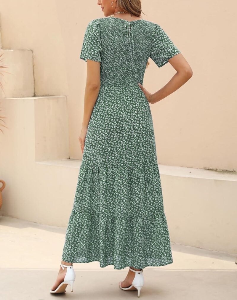 Kranda Women Summer Dress Round Neck Flutter Short Sleeve Smocked Ruffle Tiered Floral Maxi Dress 2024 - Image 3