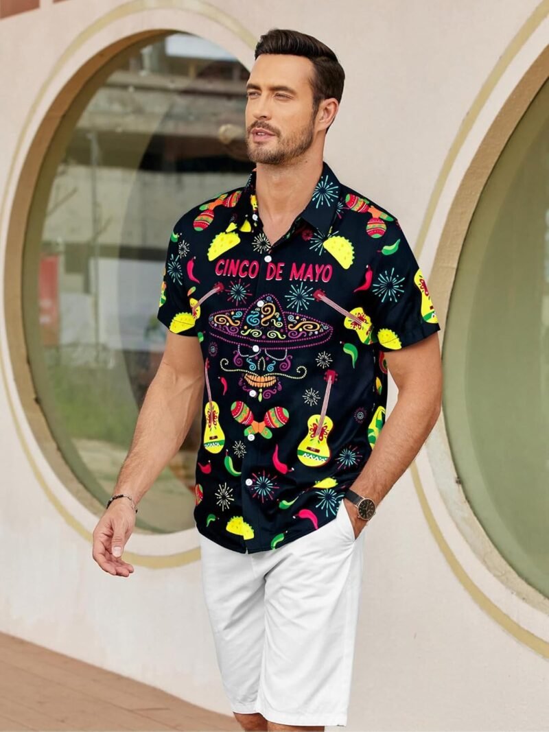 Cinco De Mayo Shirts for Men Mexico Button Down Shirt Hawaiian Tropical Tees Summer Short Sleeve Outfit - Image 2