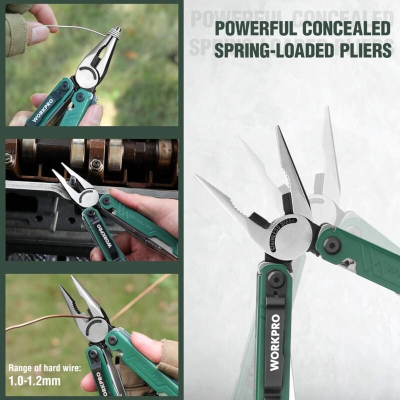 WORKPRO 18-in-1 Multi Tool Pliers, Stainless Steel EDC Multitool with Pocket Knife, 2 Safety Locks, Belt Clip and Oxford Pouch, Multipurpose Utility Multiuse Tool for Camping Outdoor Activities - Image 8