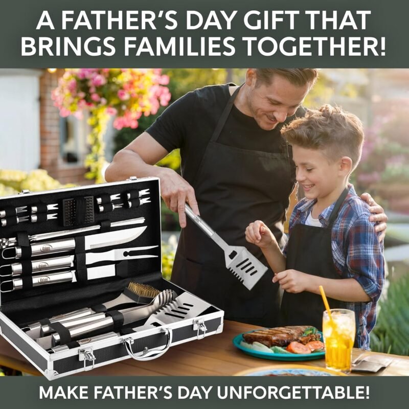 Kaluns Grilling Accessories, Dad Gifts for Fathers Day Grilling Gifts, Heavy Duty Stainless Steel Grill Set BBQ Grill Accessories for Outdoor Grill with Aluminum Case and Apron, Best Gifts for Men Dad - Image 2