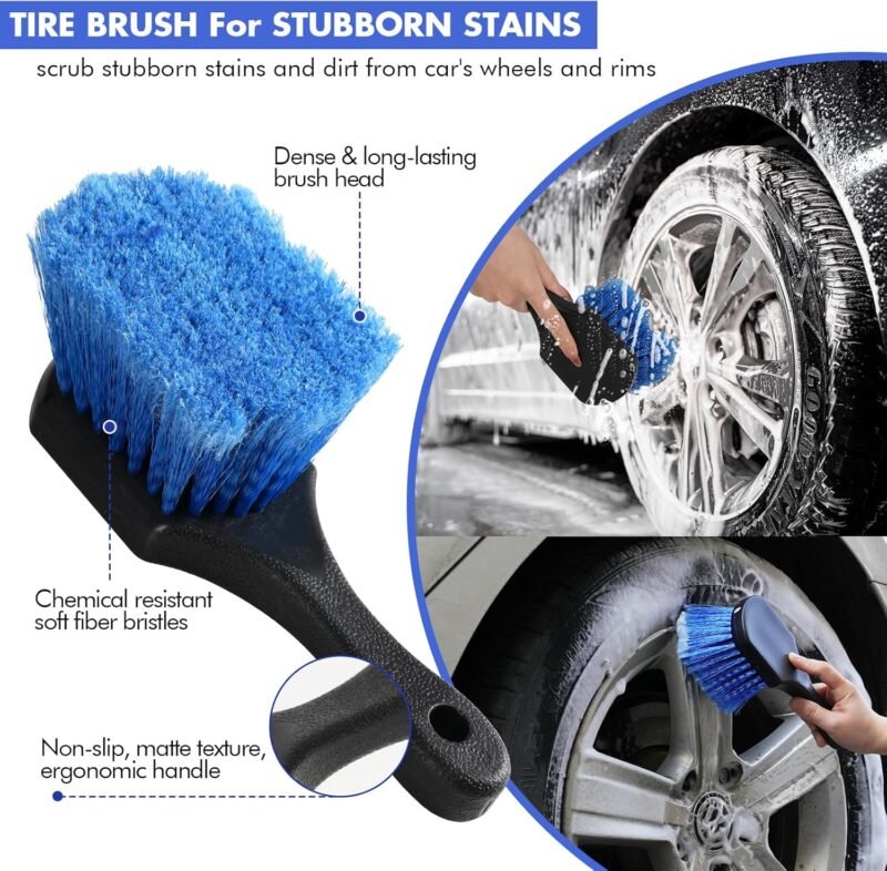 62'' Car Wash Brush with Long Handle, Scratch-Free Car Wash Mop Kit with Wheel Tire Brush, Wash Mitt Towel, Windshield Squeegee, Car Cleaning Brush Kit for Cars RV Truck Boat - Image 6