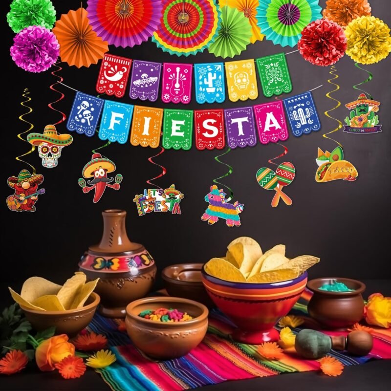 Cinco De Mayo Party Decorations, Preassembly Mexican Themed Fiesta Party Banner Decorations with Pinata Hanging Swirls, Fiesta Party Decor Supply - Image 2