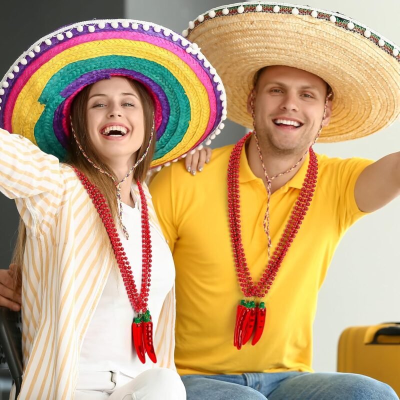 24PCS Cinco de Mayo Necklace Decorations, Fiesta Red Chili Pendant Beads Necklace Bulk, Metallic Mexican Party Decor Beads, Fiesta Cactus Pinata Maracas Accessories for Cinco de Mayo Party Favors - Image 4