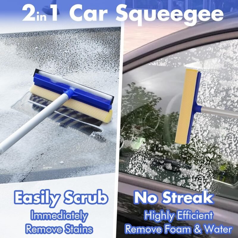 62'' Car Wash Brush with Long Handle, Scratch-Free Car Wash Mop Kit with Wheel Tire Brush, Wash Mitt Towel, Windshield Squeegee, Car Cleaning Brush Kit for Cars RV Truck Boat - Image 5