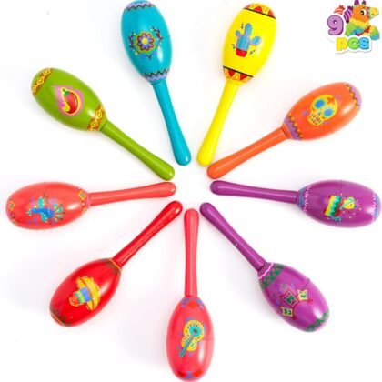 JOYIN 9 Pcs Fiesta Wooden Maracas 9 Designs Noisemaker for Cinco De Mayo Party Favors, Mexican Musical Fun, Carnivals, Taco Tuesday Event, Mexican Decorations, Luau Party