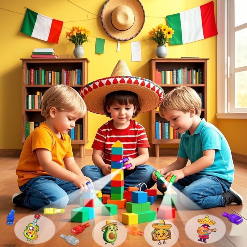 32Pcs Finger Lights Cinco De Mayo Party Favors Fiesta Mexican Decorations Goodie Bags Stuffers Bulk Toys for Kids Prizes Glow in The Dark Cinco De Mayo Party Supplies Taco Birthday Favors Gifts - Image 4