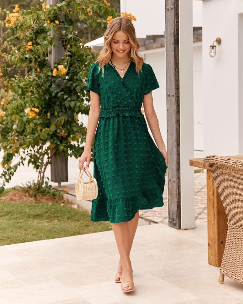 BTFBM Women Short Sleeve V Neck Swiss Dot Midi Summer Dresses 2024 Boho Ruffle Long Dresses Ruffle Wedding Guest Dress - Image 8