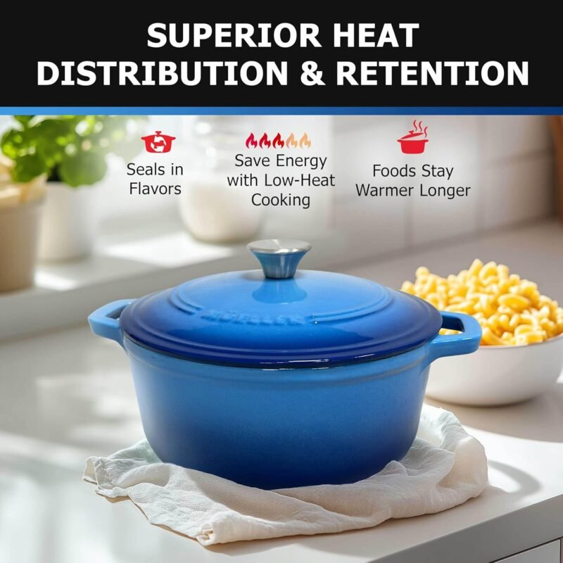 Mueller 6qt Enameled Cast Iron Dutch Oven, Heavy-Duty Casserole and Braiser Pan with Lid and Knob, Safe for All Cooktops, Aqua Blue - Image 3