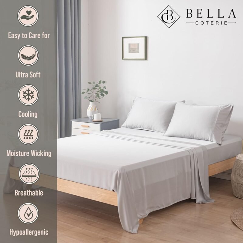 Bella Coterie Luxury Bamboo Viscose King Size Sheet Set | 100% Organically Grown | Ultra Soft | Cooling for Hot Sleepers | 18" Deep Pocket [Ivory] - Image 2