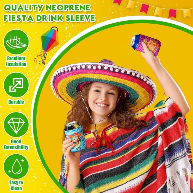 24 Pcs Mexican Can Coolers Sleeves for Adult Party Favors 12 oz Fiesta Soda Beverages Covers Neoprene Insulated Beer Bottle for Cinco De Mayo Party Supplies - Image 6