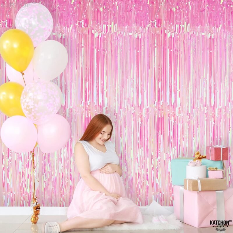KatchOn, XtraLarge Iridescent Pink Backdrop Curtain - 3.2x8 Feet | Pink Streamers for Birthday Decorations | Iridescent Backdrop for Iridescent Party Decorations | Pink Graduation Decorations 2025 - Image 7
