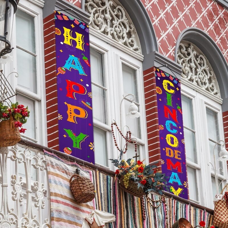 Cinco De Mayo Decorations Banner 2pcs Happy Cinco De Mayo Porch Sign Banner Mexican Fiesta Party Door Decorations 70.8x11.8Inch 5 De Mayo Porch Sign for Mexican Party - Image 6