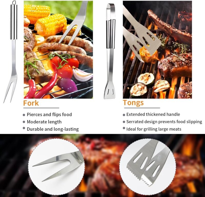 11Pcs Stainless Steel BBQ Grilling Accessories Set, Dad Gifts for Fathers Day Grilling Gifts,Portable Practical Grill Tools Utensils Kit with Storage Bag for Outdoor Grill Camping Backyard - Image 3