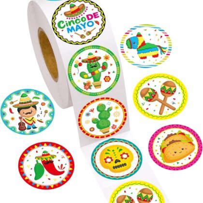 500Pcs Fiesta Stickers for Kids Cinco De Mayo Mexican Roll Sticker Party Favors Decorations