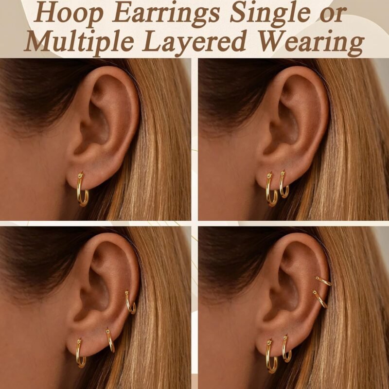 LOYALLOOK Gold Hoop Earrings Set Stainless Steel Rounded Small Hoop Earrings Set for Women Cute Huggie Earrings Nickel Free 10/12/15/20MM - Image 6