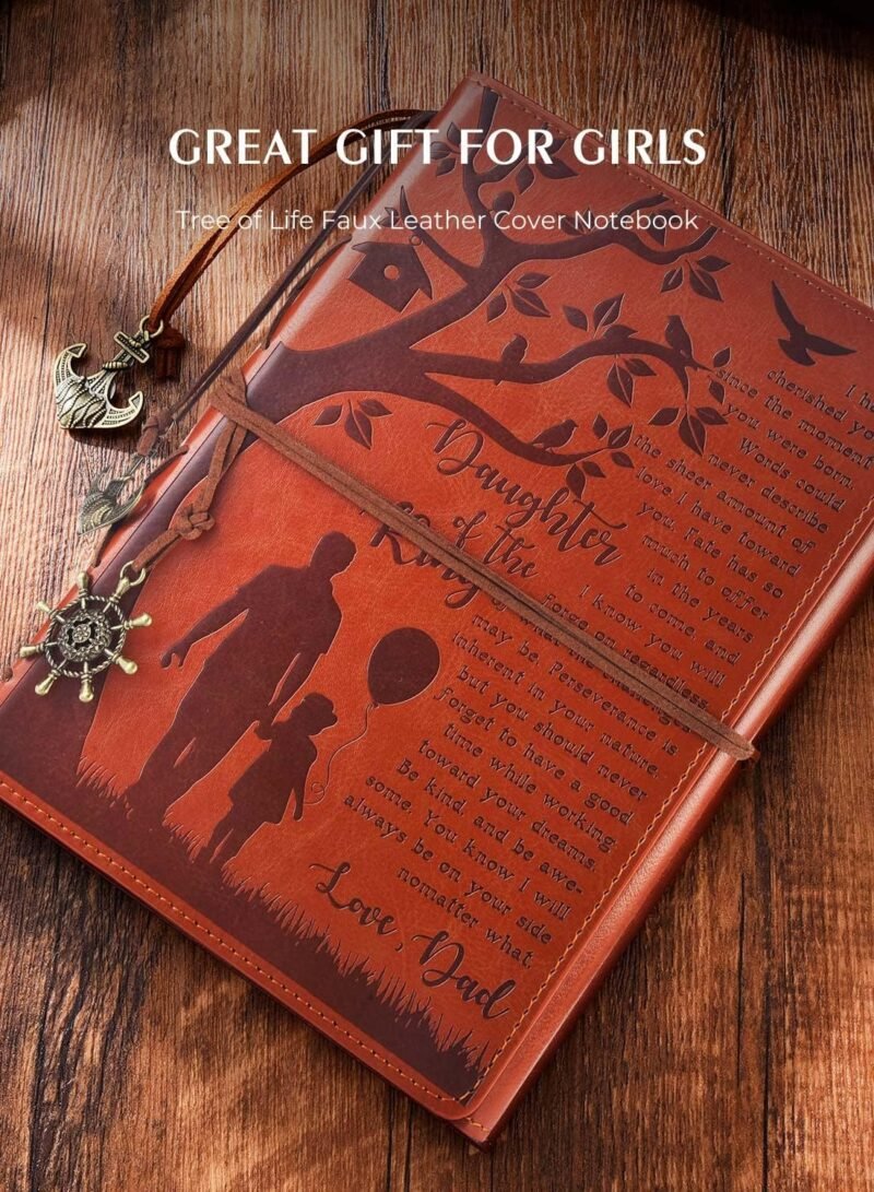 Father to Daughter Gifts Leather Writing Journal from Dad with Inspirational Quotes - Retro Tree of Life Faux Birthday Wedding Graduation Back to School Personal Diary, Travel, Writers Notebook Brown - Image 6
