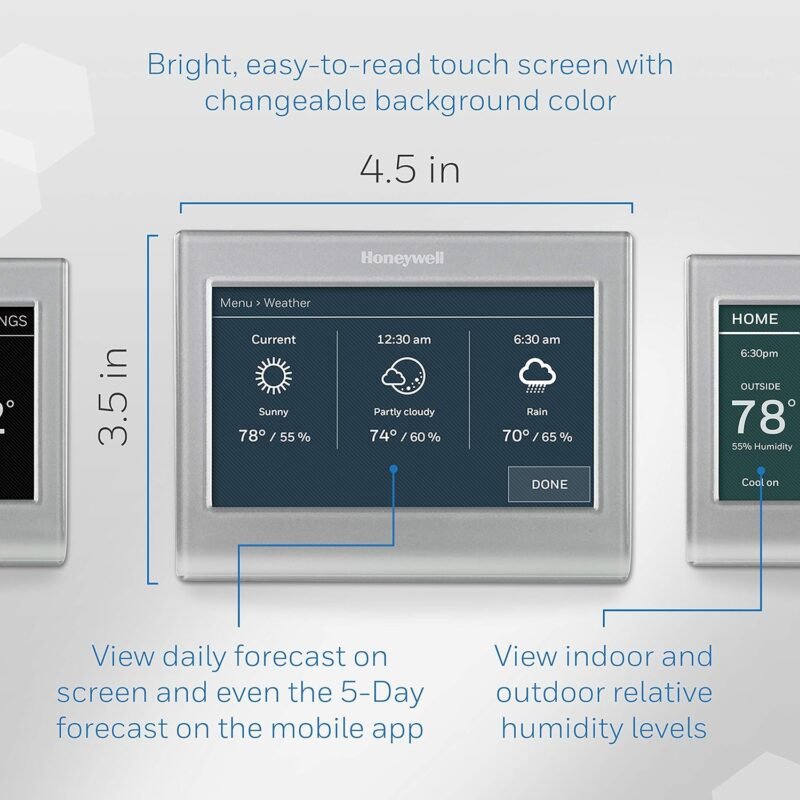 Honeywell Home RTH9585WF Wi-Fi Smart Color Thermostat, 7 Day Programmable, Touch Screen, Energy Star, Alexa Ready, C-Wire Required, Not Compatible with Line Volt Heating Gray - Image 3