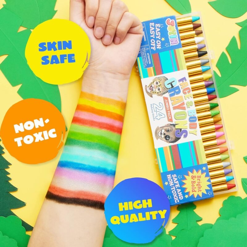 JOYIN 24 Colors Face Paint Safe & Non-Toxic Face and Body Crayons (Large Size 3 inch) Ultimate Party Pack Including 6 Metallic Colors for Birthday Toy Makeup Party Suppiles, Gifts for Kids Girls Boys - Image 2