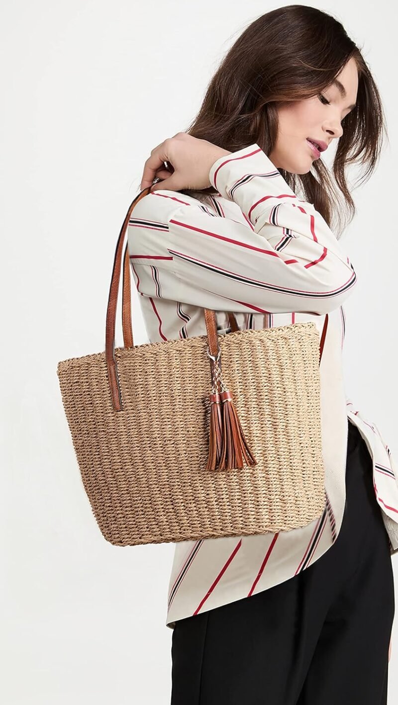 YXILEE Straw Bags For Women | M Size Travel Straw Totes Bag Woven Summer Handmade Shoulder Bag Handbag - Image 2