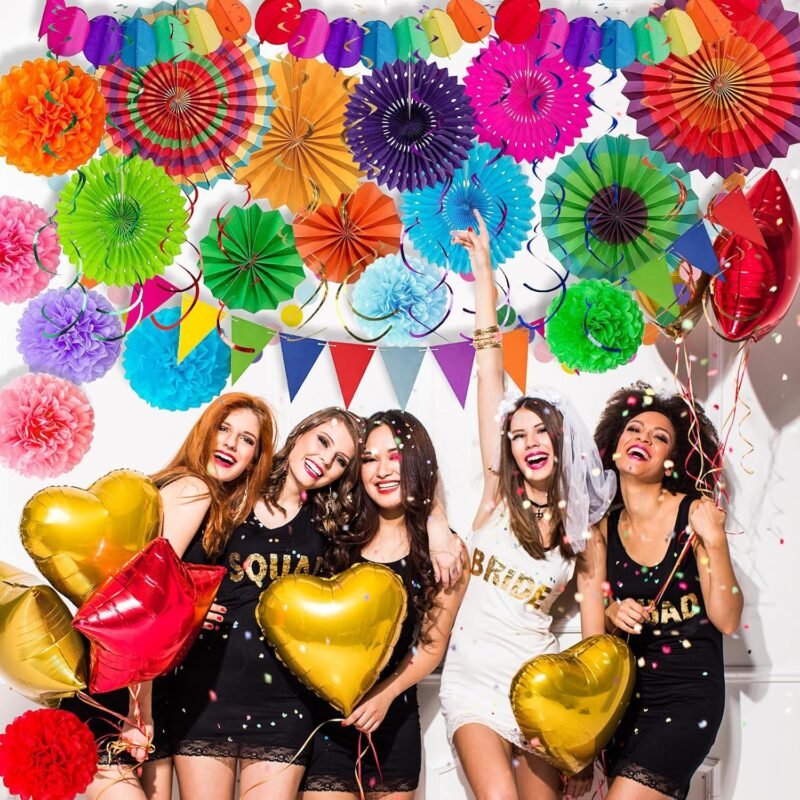 Fiesta Party Decorations Set 33Pcs, Multi-Color Cinco De Mayo Hanging Paper Fans, Paper Pom Poms, Pennant, Garland String and Banner for Fiesta, Cinco de Mayo, Birthday, Wedding or Mexican Party - Image 7