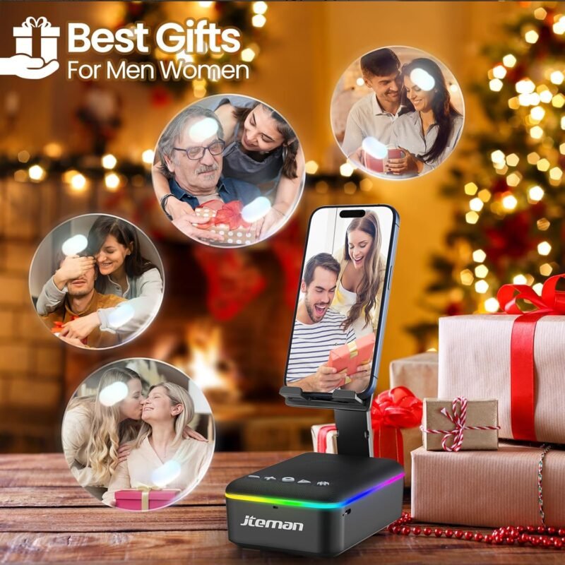JTEMAN Gifts for Men Women,Cell Phone Stand with Bluetooth Speaker,LED Light,and Lanyard,Cool Tech Gadgets,Unique Birthday Gifts for Men Husband Mom Dad - Image 8