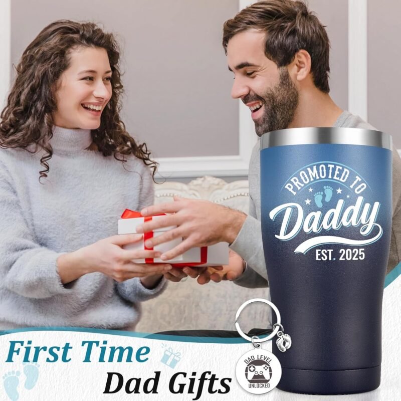 Lifecapido New Dad Gifts, Promoted to Daddy Est 2025 20oz Insulated Tumbler with Key Chain, First Father's Day Gifts for First Time Dad Daddy, Gradient - Image 5