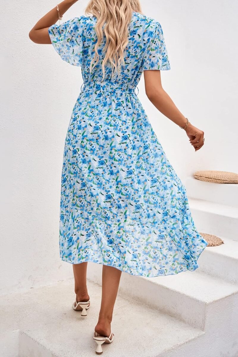 PRETTYGARDEN Women's Summer Floral Boho Maxi Dress Wrap Short Sleeve V Neck Ruffle A-Line Flowy Wedding Guest Long Dresses - Image 3