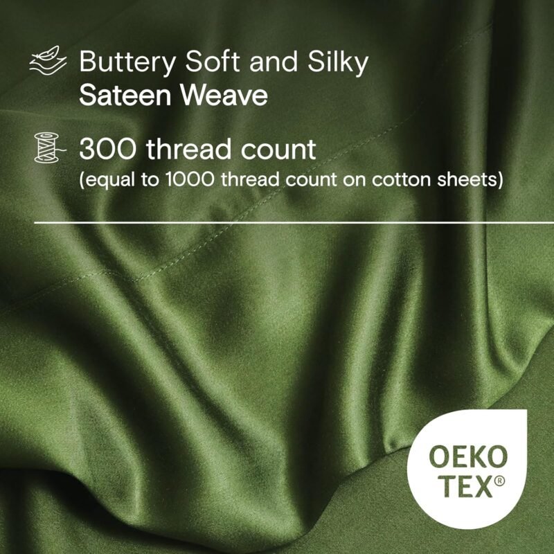 DOZ Sheet Set, 100% Viscose derived from Bamboo, Organically Grown, Buttery Soft, Cooling Sheets, High GSM, Deep Pockets - 4 Piece - 2 Pillowcases 1 Fitted 1 Top Sheet (Forest, King) - Image 3
