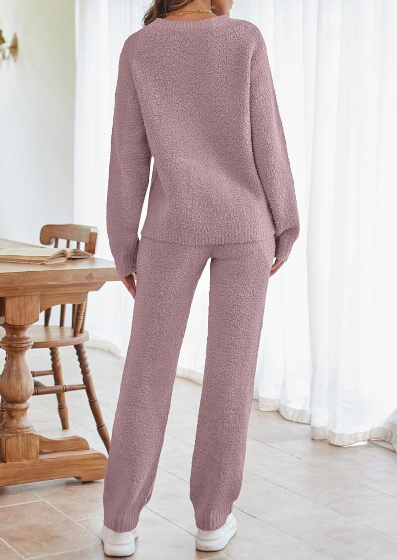 MEROKEETY Womens Fuzzy Fleece Long Sleeve 2 Piece Loungewear Outfits Sweater Pants Pajama Sets - Image 3