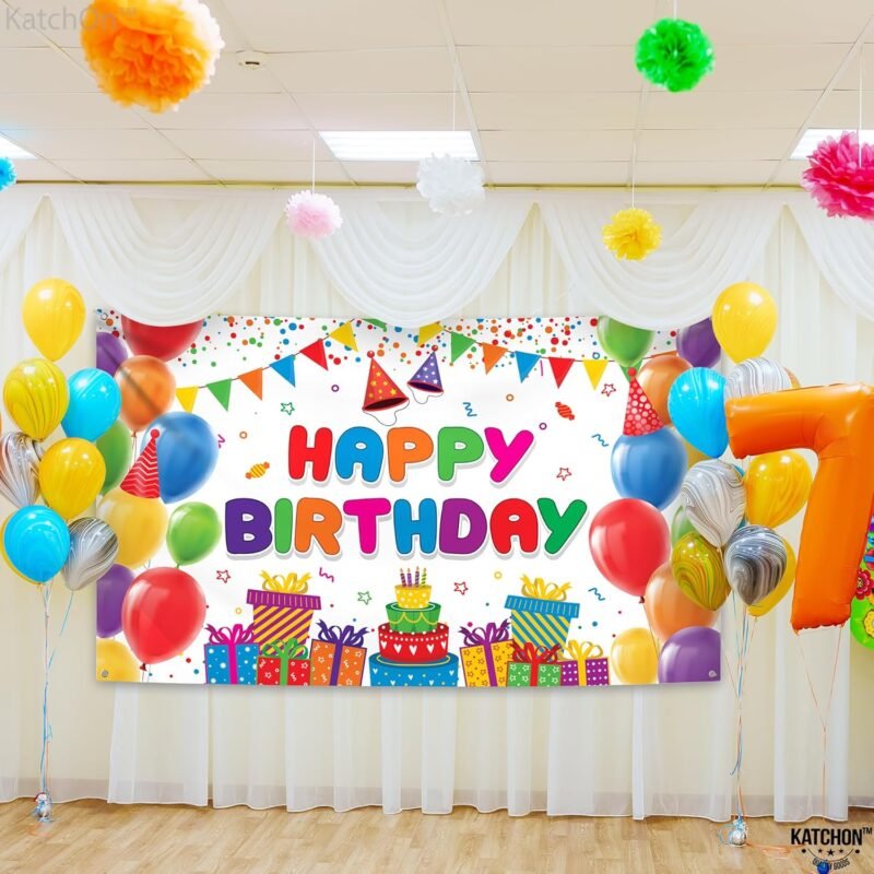 KatchOn, Rainbow Happy Birthday Banner- Xtralarge 72x44 Inch | Colorful Happy Birthday Sign for Rainbow Birthday Party Supplies | Rainbow Birthday Decorations | Rainbow Birthday Backdrops for Girls - Image 4
