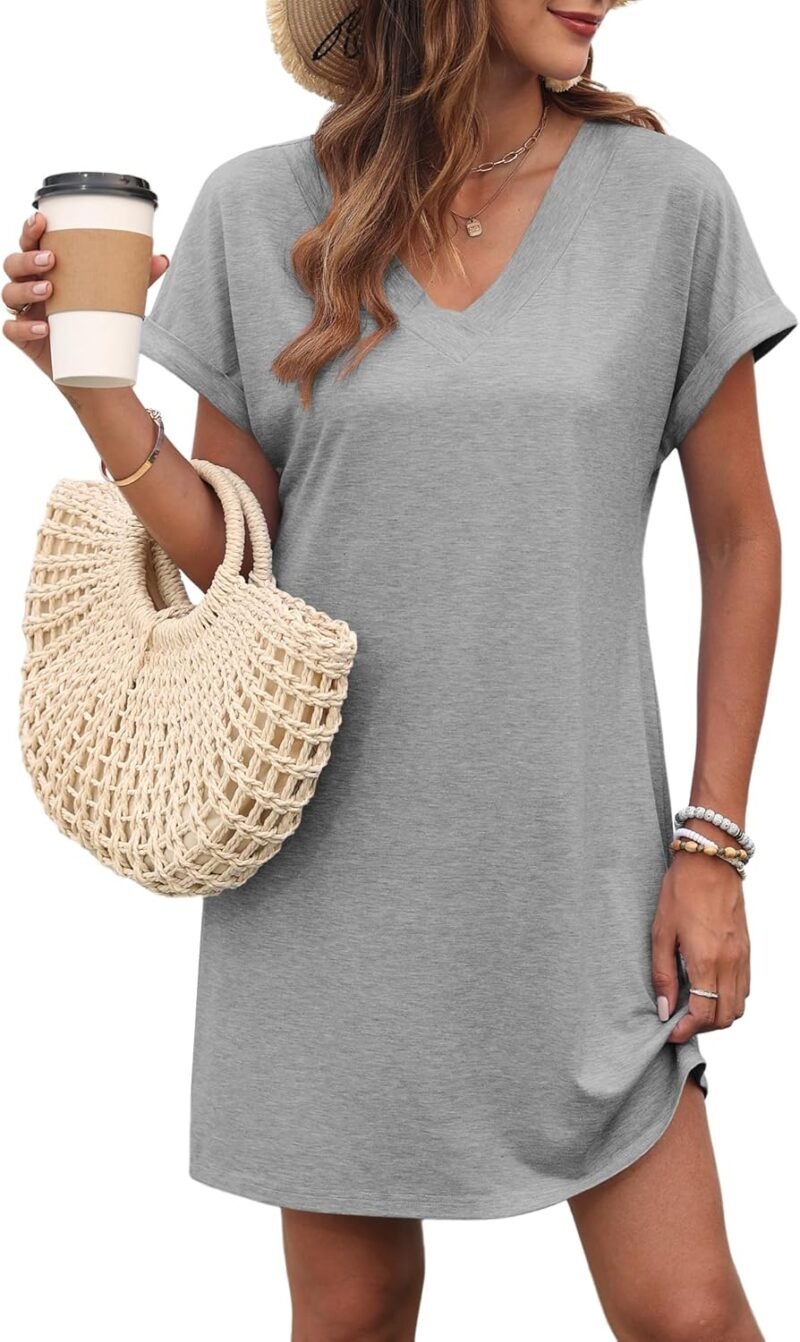 MISFAY Women Summer T Shirt Dresses 2025 Casual Short Sleeve Sundress V Neck Loose Tank Short Dress Vacation Outfits