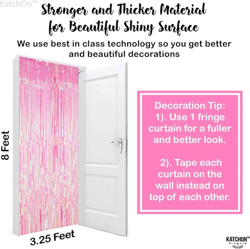 KatchOn, XtraLarge Iridescent Pink Backdrop Curtain - 3.2x8 Feet | Pink Streamers for Birthday Decorations | Iridescent Backdrop for Iridescent Party Decorations | Pink Graduation Decorations 2025 - Image 3