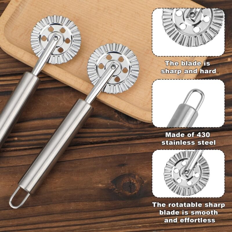 2pcs Ravioli Cutter Wheel, Stainless Steel Dough Cutter Roller Pasta Crimping Wheel Pastry Maker Tool for Home Kitchen - Image 3