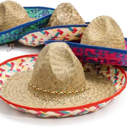 COLLECT PRESENT Pack of 4 Sombrero Hats for Men & Women – Fun Fiesta Party Hats with Chinstrap, Ideal for Cinco De Mayo & Mexican Theme Events