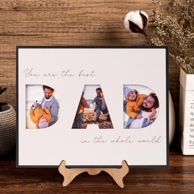 Father's Day Gift For Dad, Photo Frame DAD Sign For Table Decoration, Photo Fame From Daughter, Display 3 Photos 3x3 Inch, Father's Day Gift, Home Office Decoration (Picture Frame) - Image 6