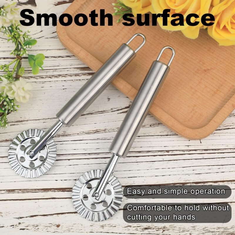 2pcs Ravioli Cutter Wheel, Stainless Steel Dough Cutter Roller Pasta Crimping Wheel Pastry Maker Tool for Home Kitchen - Image 4