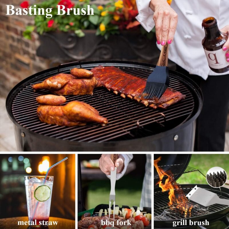ROMANTICIST 25pcs Extra Thick BBQ Grill Accessories, Fathers Day Grilling Gifts Set for Men Dad, Heavy Duty Grill Tools Utensils Kit with Spatula, Tongs in Aluminum Case for Birthday Brown - Image 6