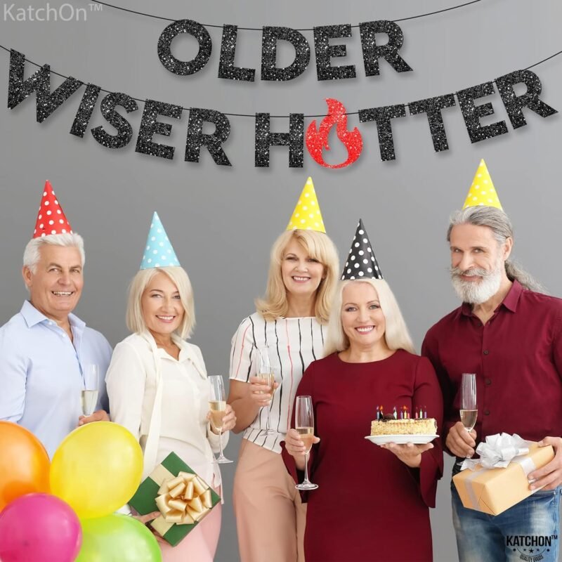 KatchOn Older Wiser Hotter Glitter Black Banner - 10 Feet, Reusable, Adult Birthday Decorations - Image 8